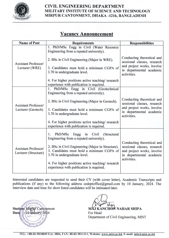 FACULTY RECRUITMENT CIRCULAR AT CE DEPARTMENT 2024